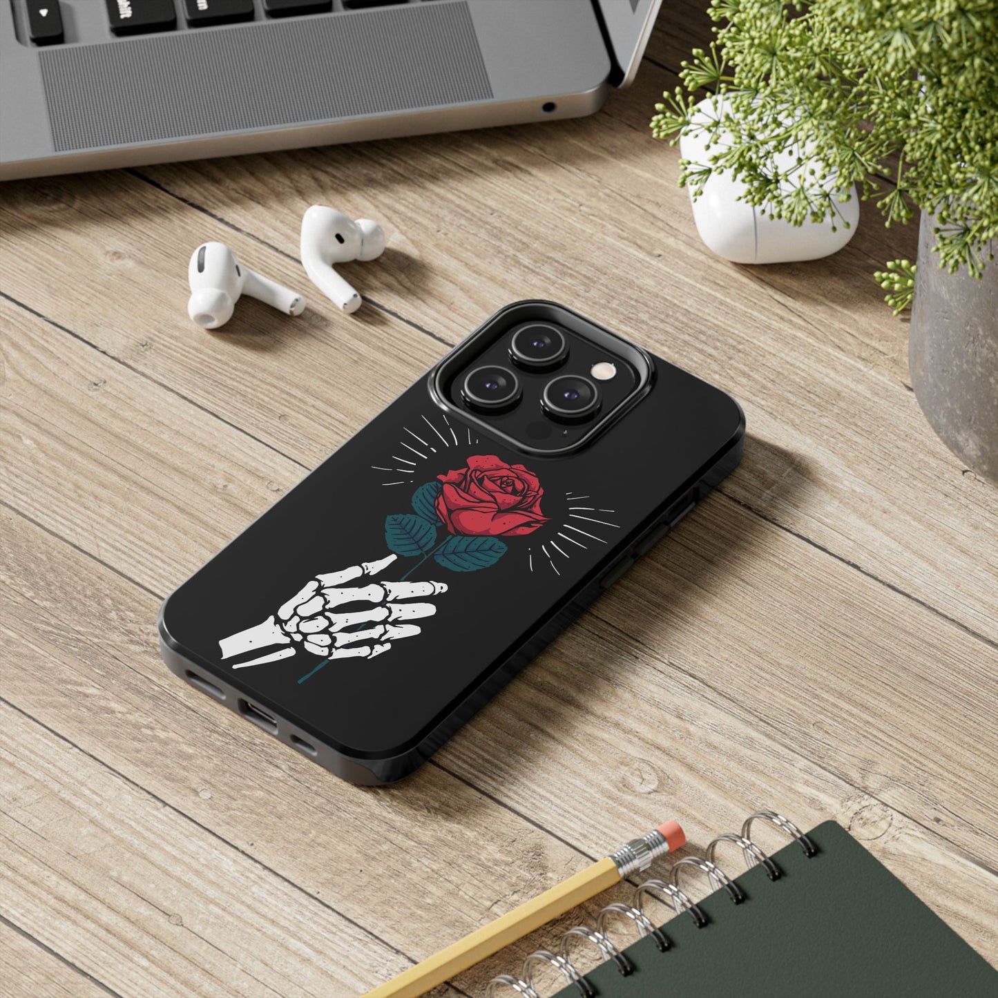 Skeleton Hand Rose Tough Phone Case — Gothic Floral Protective Phone Cover
