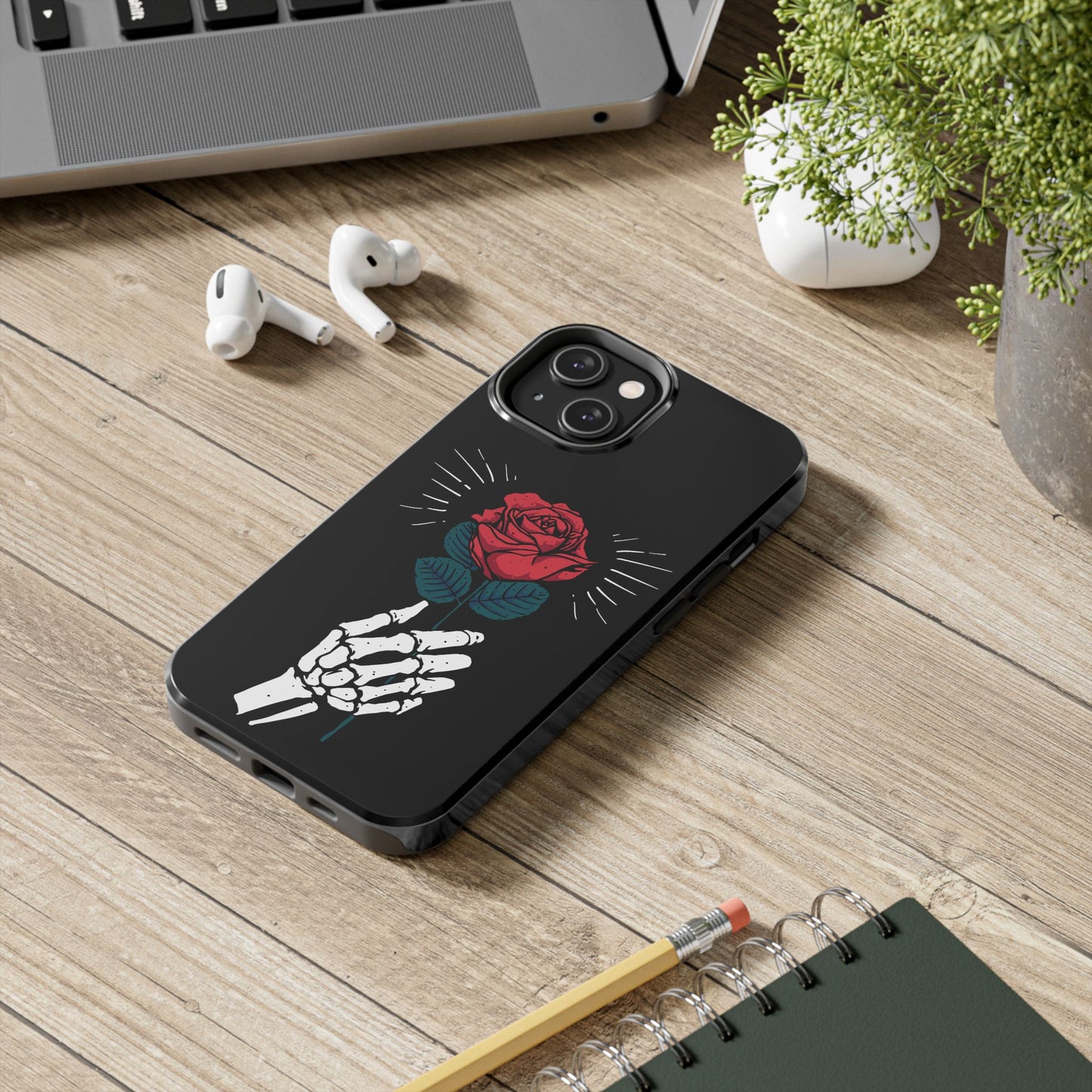 Skeleton Hand Rose Tough Phone Case — Gothic Floral Protective Phone Cover