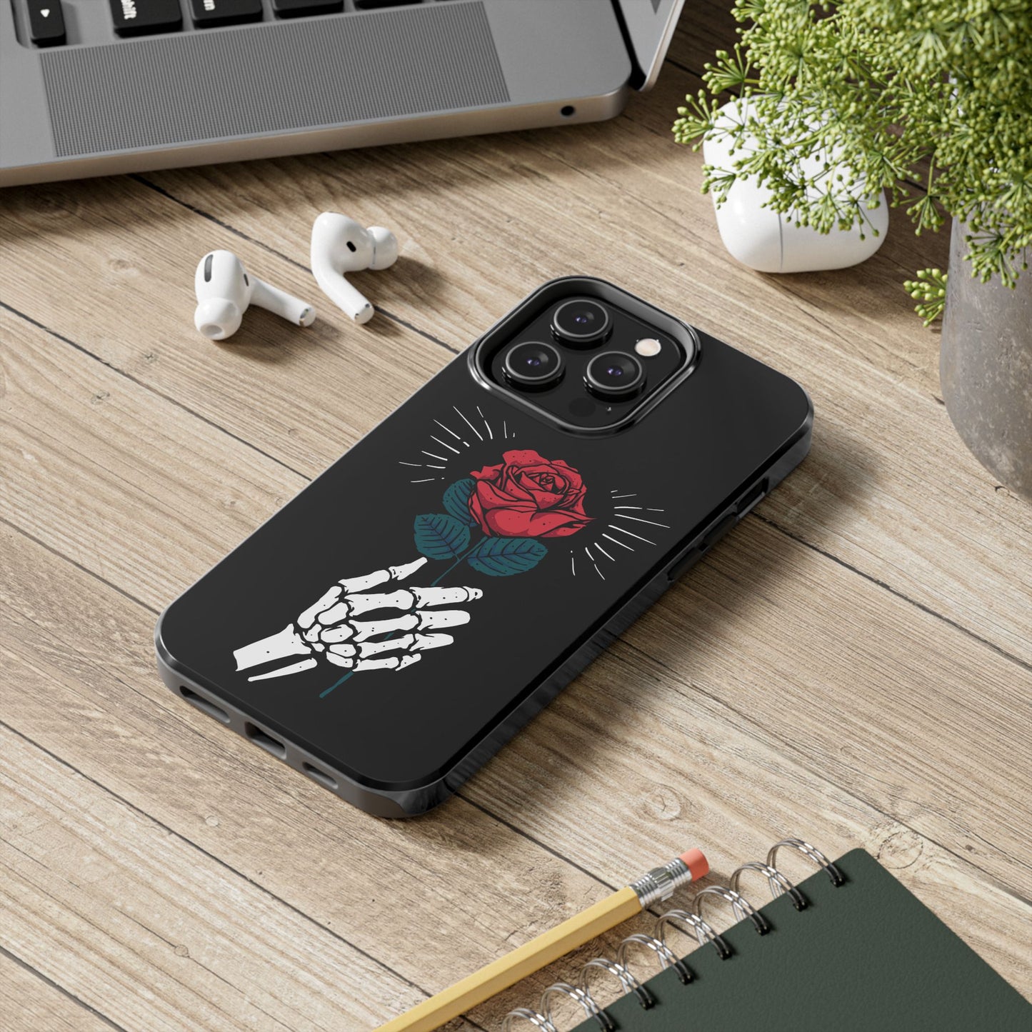 Skeleton Hand Rose Tough Phone Case — Gothic Floral Protective Phone Cover