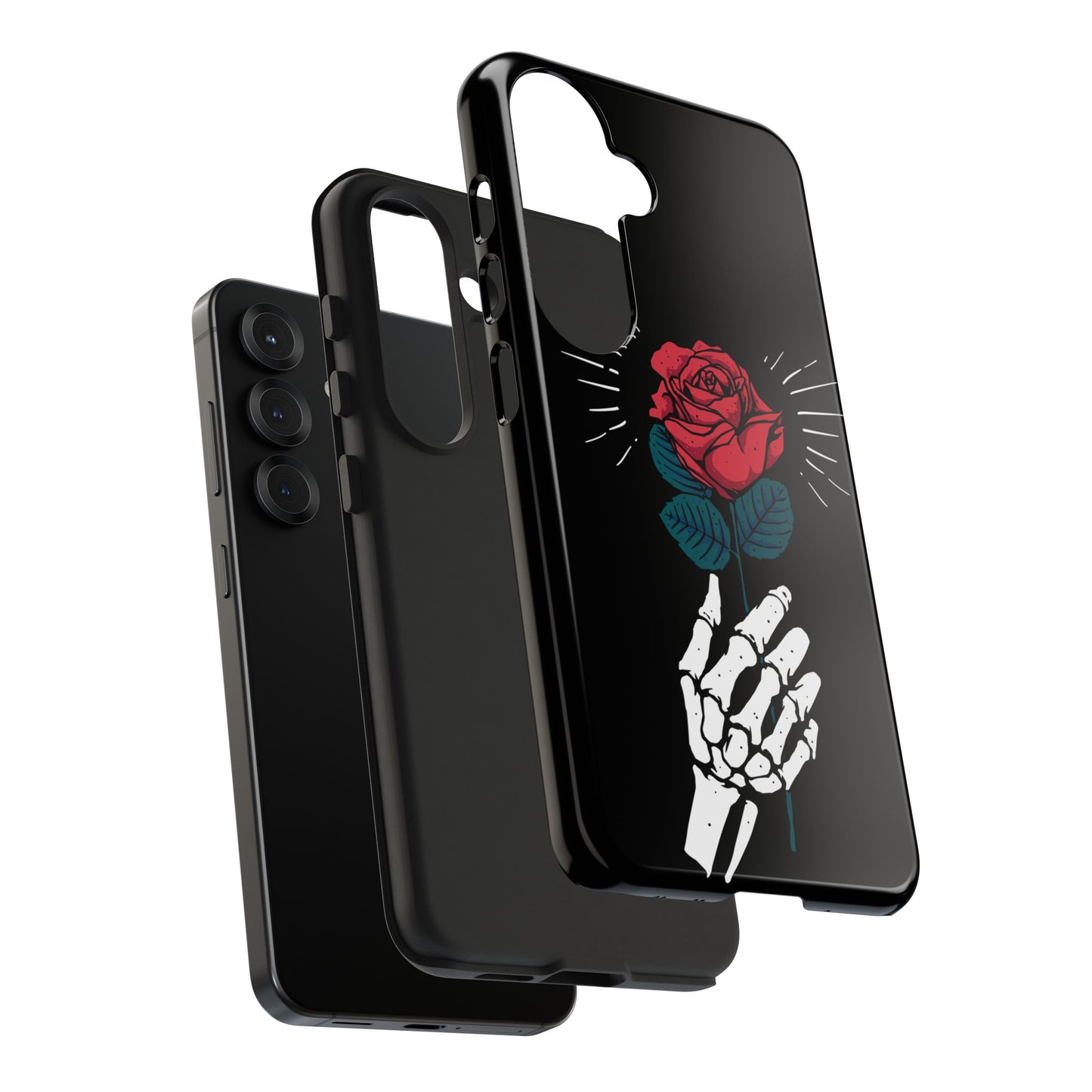 Skeleton Hand Rose Tough Phone Case — Gothic Floral Protective Phone Cover