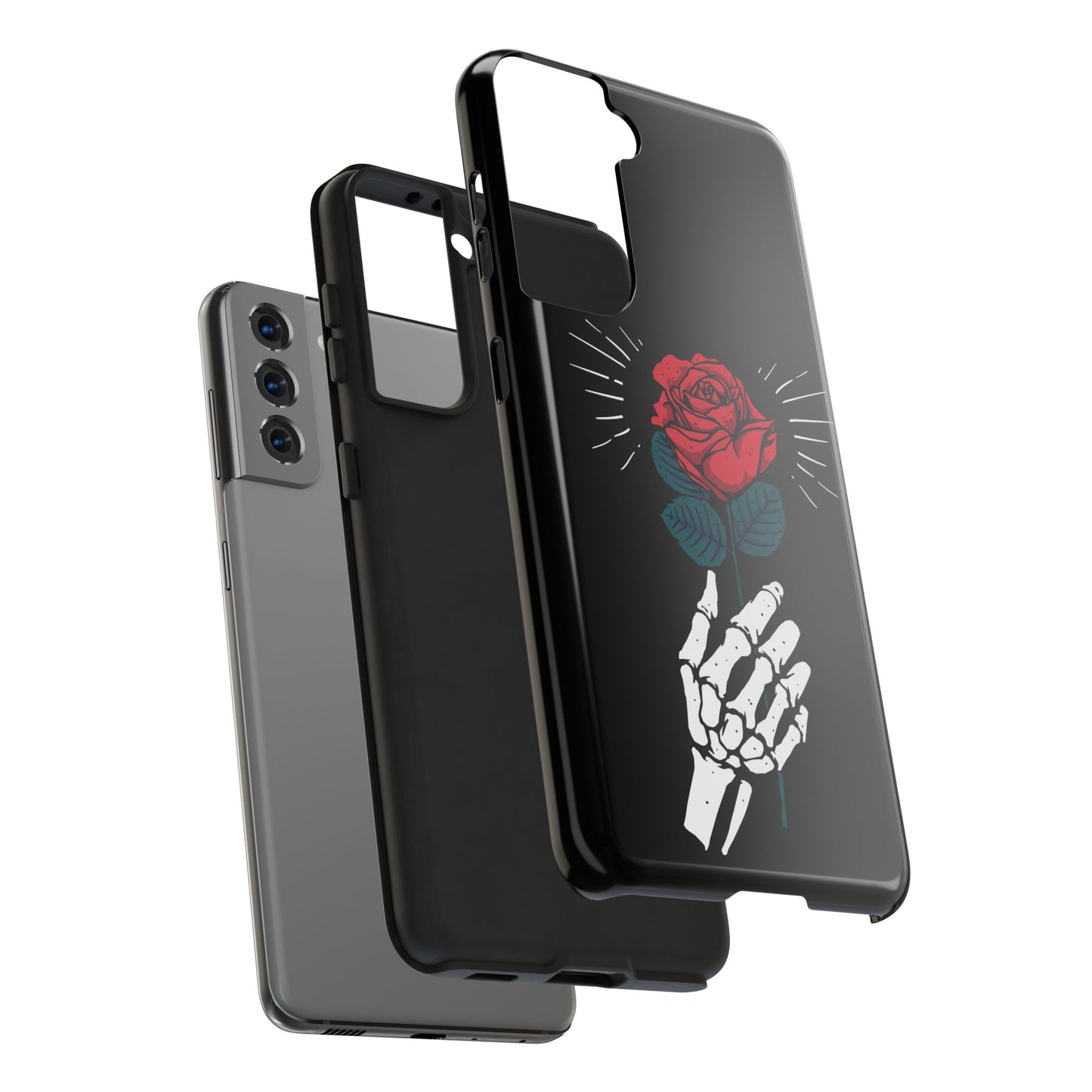 Skeleton Hand Rose Tough Phone Case — Gothic Floral Protective Phone Cover